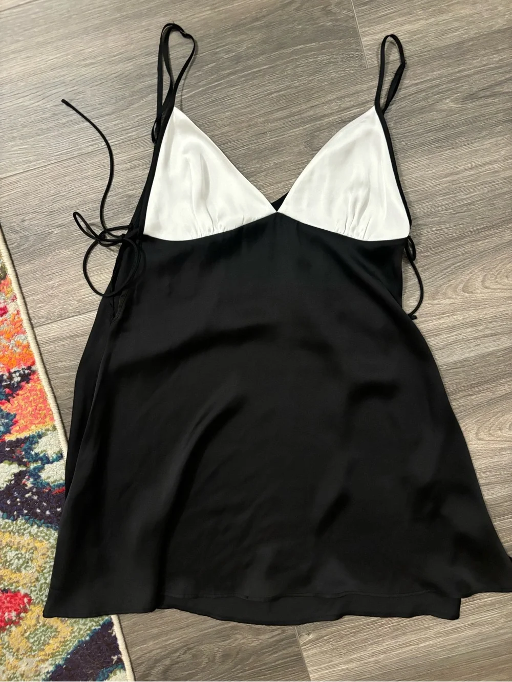 Free People Black & White Satin Slip Mini Dress